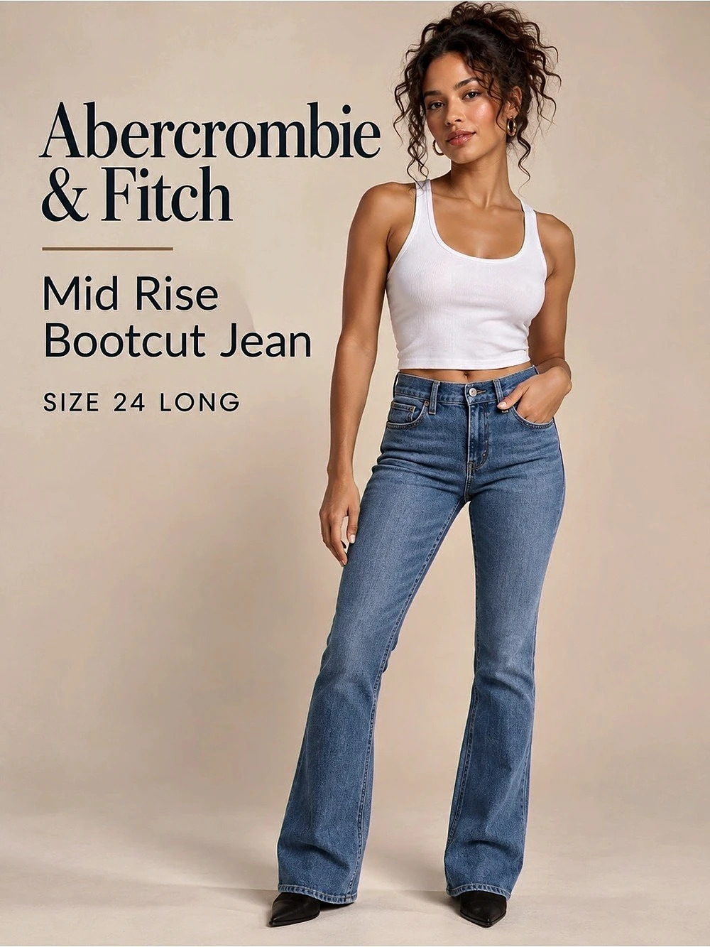 Abercrombie & Fitch Mid Rise Bootcut Jeans Medium Wash 24 Long